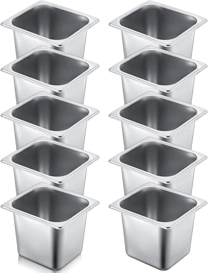 10 Pack Hotel Pans Stainless Steel Steam Table Pan Stackable Catering Pan anti Jam Steam Pan Metal Food Pan for Hotel Restaurant Buffet Party Supplies (10.4 X 6.4 X 5.9 Inch)