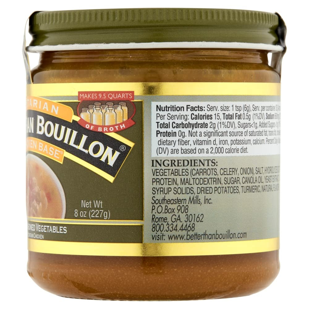 Vegetarian No Chicken Base, Made with Seasoned Vegetables, Certified Vegan, Makes 9.5 Quarts of Broth, 38 Servings, 8 OZ Jar (Pack of 1)
