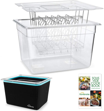 Container 12 Quart with Lid & Rack and Sleeve - BPA Free Complete Sous Vide Accessories Kit with Cookbook for Anova and Most Sous Vide Cookers